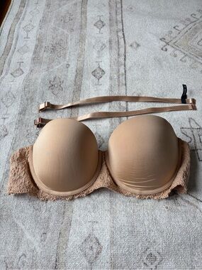 aerie Strapless Lace-Trim T-Shirt Bra in Nude